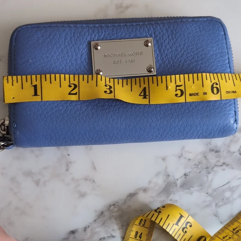 Michael Kors Blue Saffiano Leather Zip around Wallet